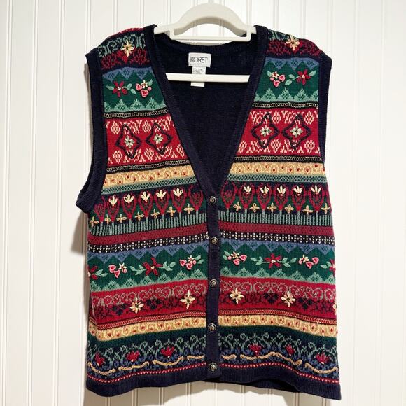 Koret Sweaters - Vintage Koret Floral Embroidered Sweater Vest Cottagecore Size Medium